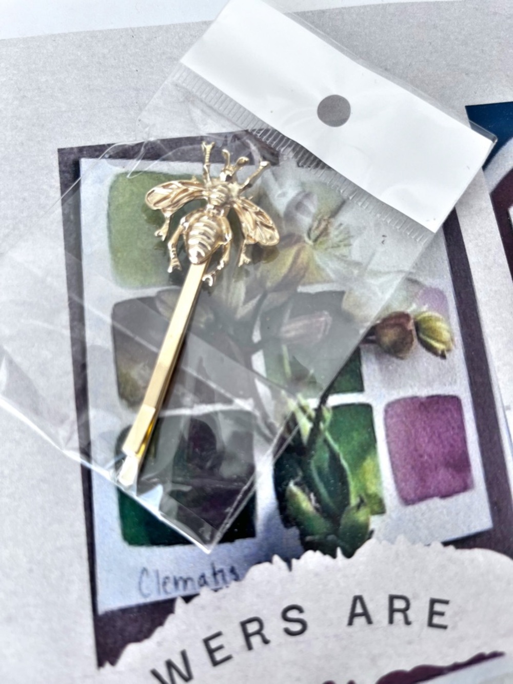 New in Packaging — Set of three (3) gold tone bee design hairpins / bobby pins